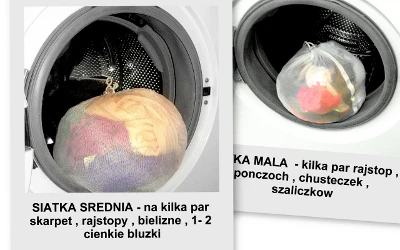 worki do prania - zestaw minimum : siatka mała + siatka średnia na tle 
standardowej pralki